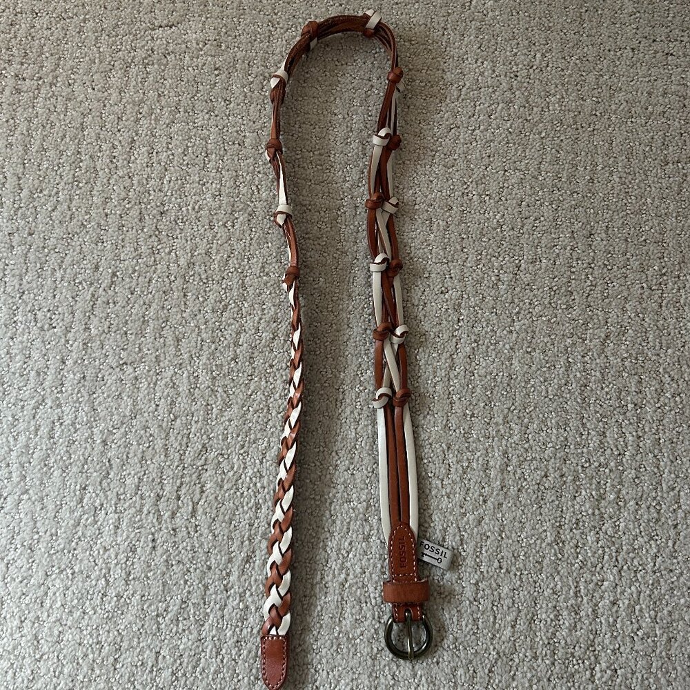Fossil Brown/White Braided Belt